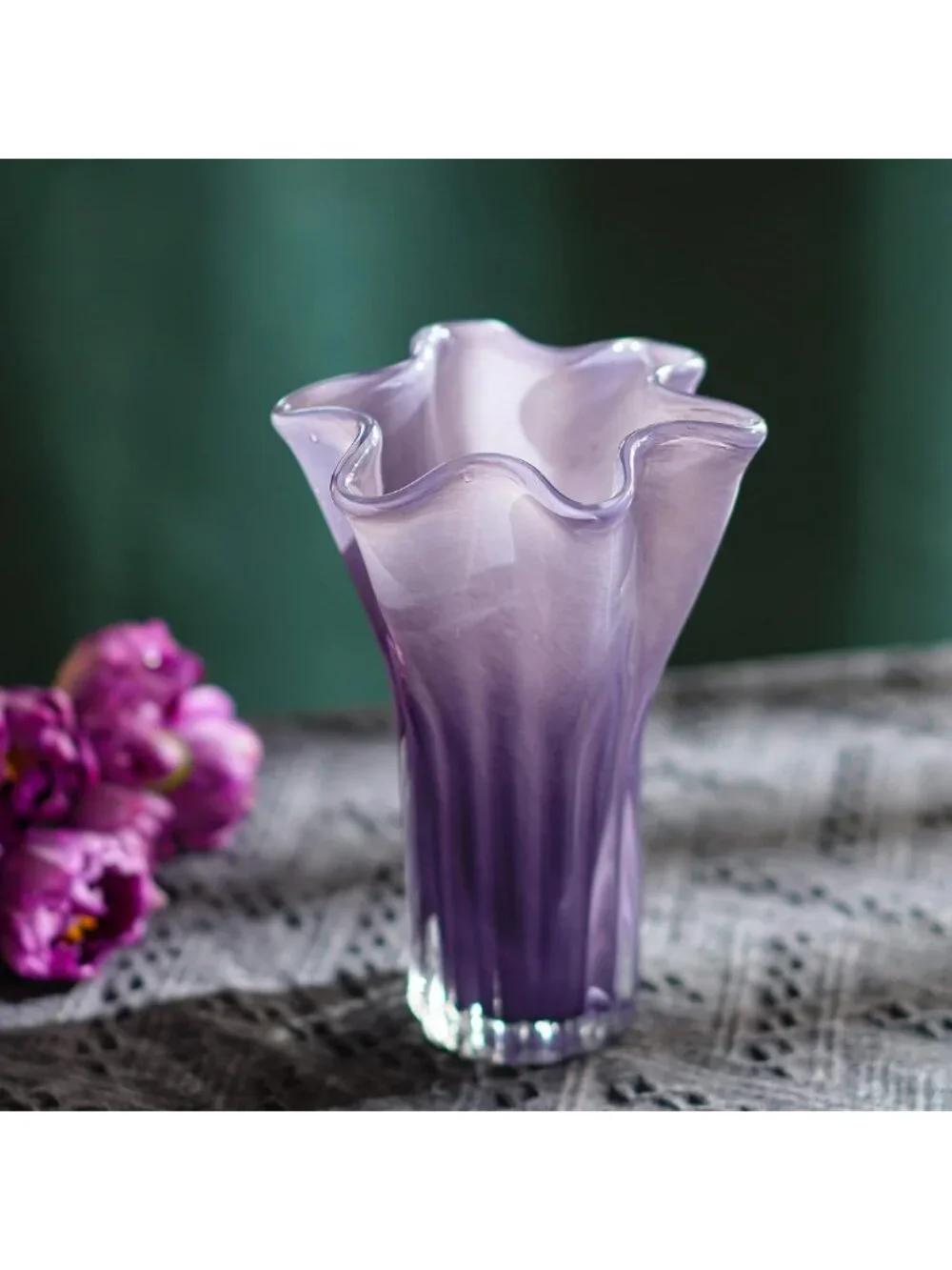 Elegant 8'' Purple Blown Glass Flower Vase | Modern Centerpiece for Home